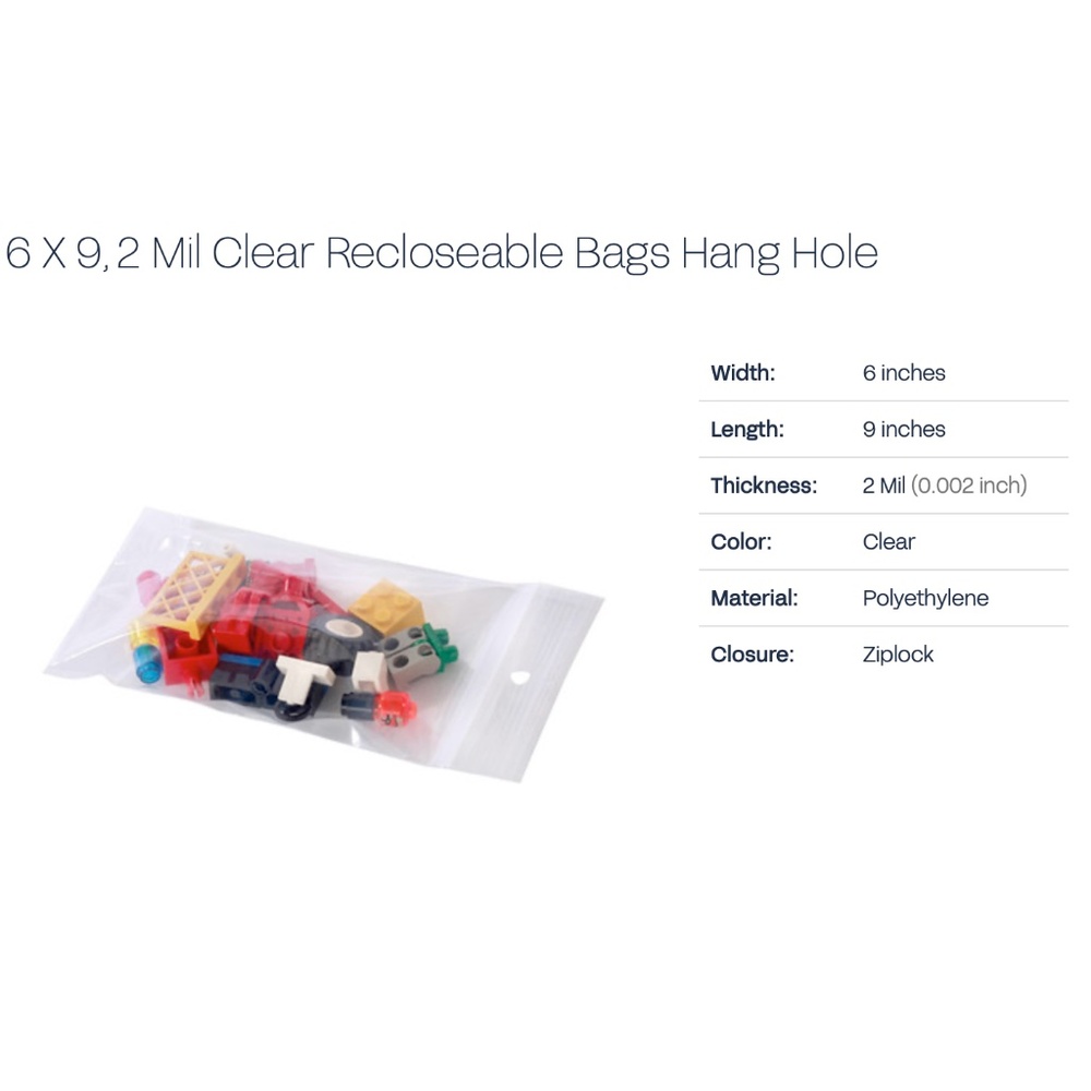 Royal Bag - 6 x 9 Clear Reclosable Zip Bags with Hang Hole - New